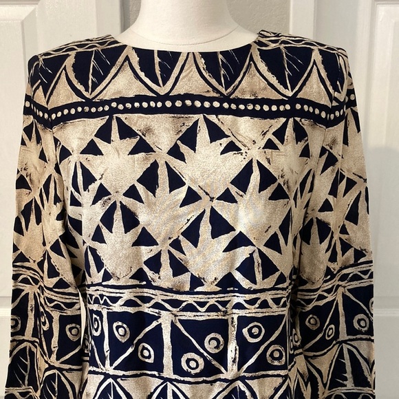 VINTAGE PETITE SOPHISTICATE COLLECTION Navy and Beige Patterned Dress Size 8 - Picture 2 of 7